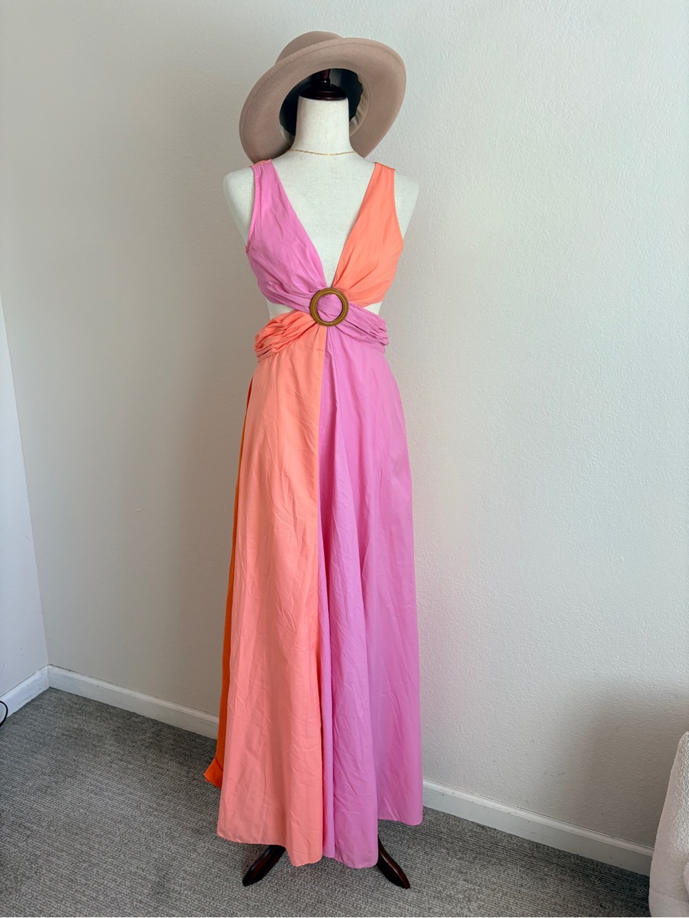 Staud Passage Dress Grapefruit Tangerine Ring-Front Maxi Dress